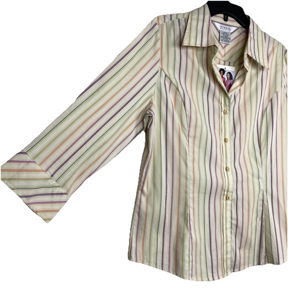 George Stretch Whipped Cream Colorful Pin-stripe Button Up Women's L 3/4 Sleeve - Picture 3 of 16